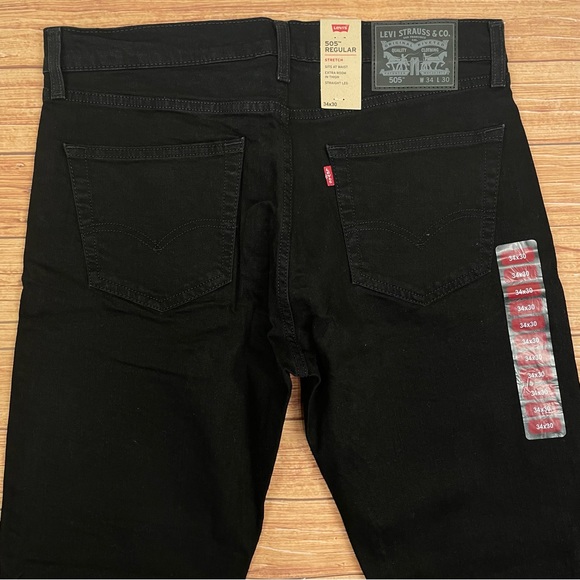 Levis 505 Jeans Mens Regular Fit Straight Leg Black Size 34x30 - Picture 9 of 9